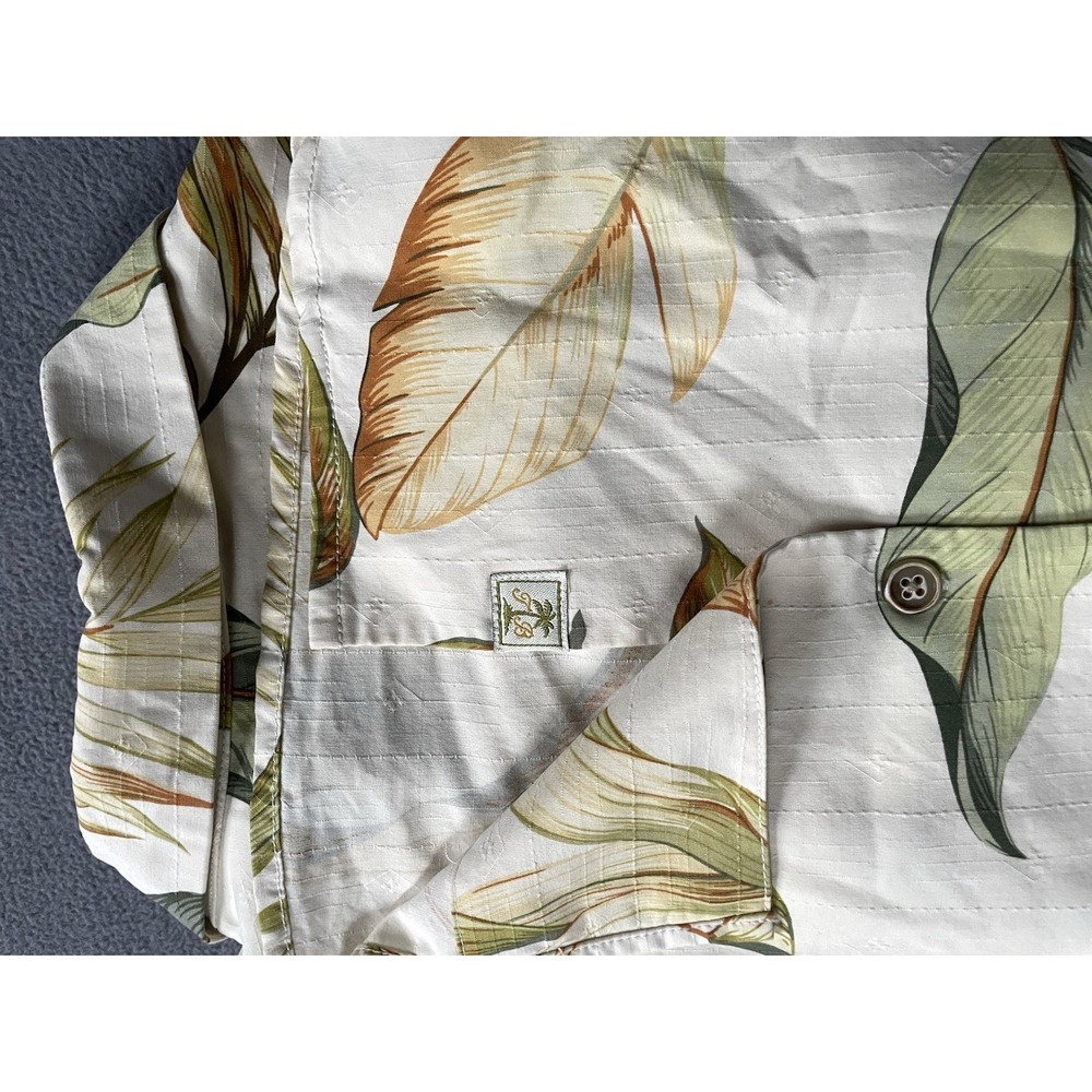 Tommy Bahama Shirt Mens XL Beige Silk Palm Leaf Print Camp Button Up Casual - Picture 9 of 9